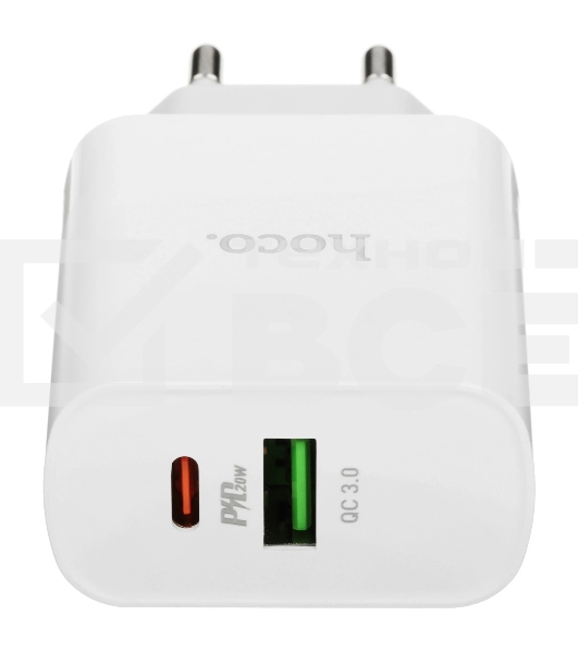 Блок питания (сетевой адаптер) HOCO C80A Rapido PD+QC3.0, 20W два порта (1хUSB-A, 1хType-C), белый