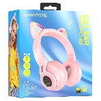 Беспроводные/проводные наушники Borofone BO18 розовый, накладные, Bluetooth + проводной, кошачьи ушки, до 12 ч, фото2