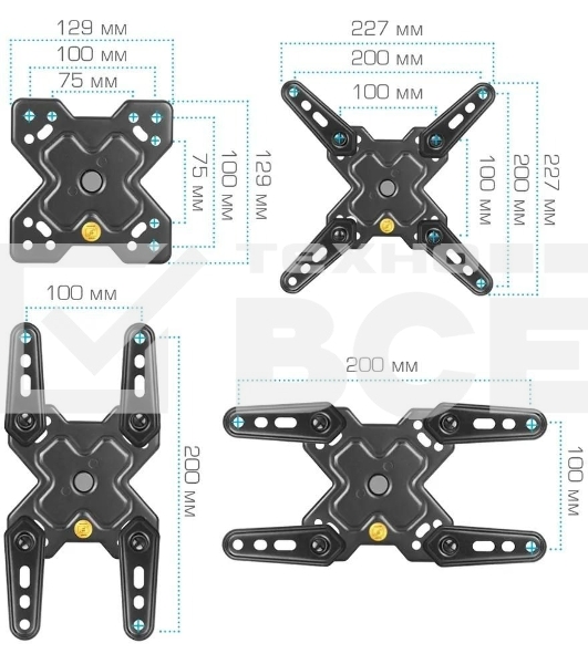 Кронштейн Arm media MARS-7 черный, 15 шт/уп. Кр. стал. настенный для TV 20'-43', max 25 кг, 5 ст св., нак. +5°-15°, пов. ±60° от ст. 66-198 мм. max VESA 200x200 мм.