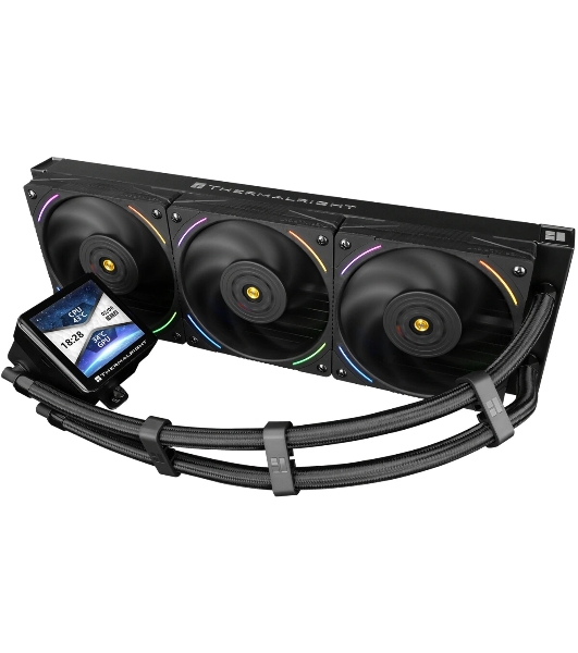 Система жидкостного охлаждения Thermalright Frozen Vision 360 V2 (360мм, LED, Black, ARGB/Fans: 3x120мм, 69CFM, 27dBA, 2150RPM/Pump height 60мм, 23dBA, 3000RPM, Rad thickness 27мм/S: 1700, 1200, 1851, 115X, 2011, 2066, AM5, AM4)