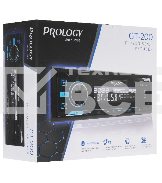 Автомагнитола Prology GT-200, 1 DIN, Bluetooth, USB Type-A, AUX, пульт ДУ