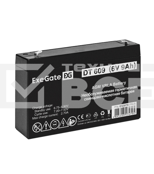 Аккумуляторная батарея ExeGate DT 609 (6V 9Ah, клеммы F2)