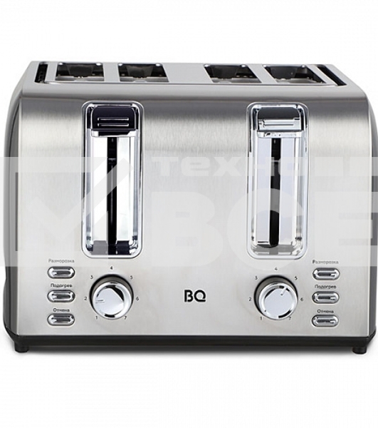 Тостер BQ T2001 Steel-Black, Мощность 1500 Вт, 7 степеней поджаривания, Функция подогрева, разморозки и 