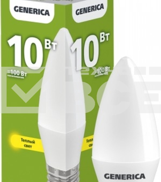 Лампа светодиодная C35 свеча 10Вт 230В 3000К E27 GENERICA