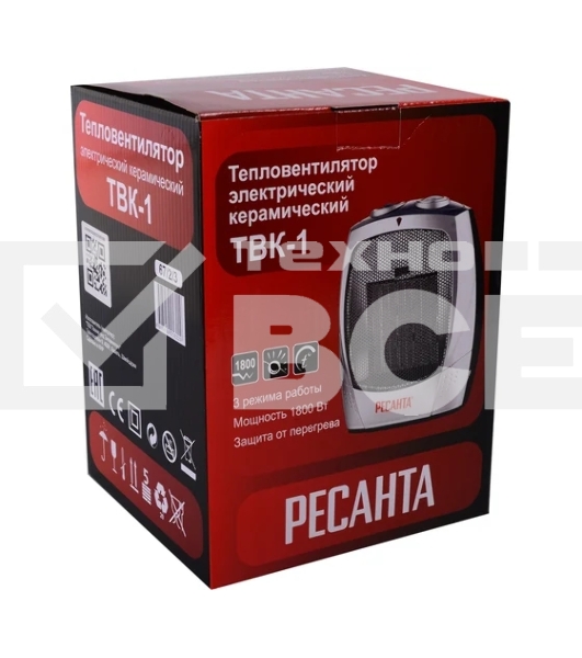 Тепловентилятор Ресанта ТВК-1, серебристый, 900/1800 Вт, 18 м2, термостат 67/2/3