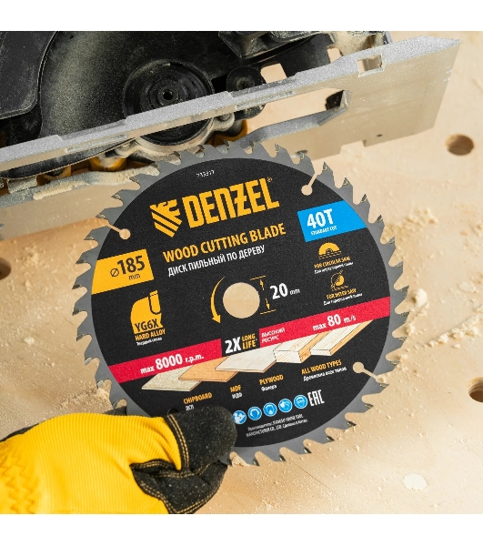 Пильный диск по дереву Denzel ф185 х 20 мм, 40 зубьев 733317