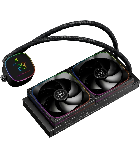 Система жидкостного охлаждения Thermalright Frozen Horizon 240 Digital (240мм, LED temp., Black, ARGB/Fans: 2x120мм, 68.9CFM, 28.2dBA, 2000RPM/Pump height 53.2мм, Rad thickness 27мм/S: 1700, 1200, 1851, 115X, AM5, AM4)