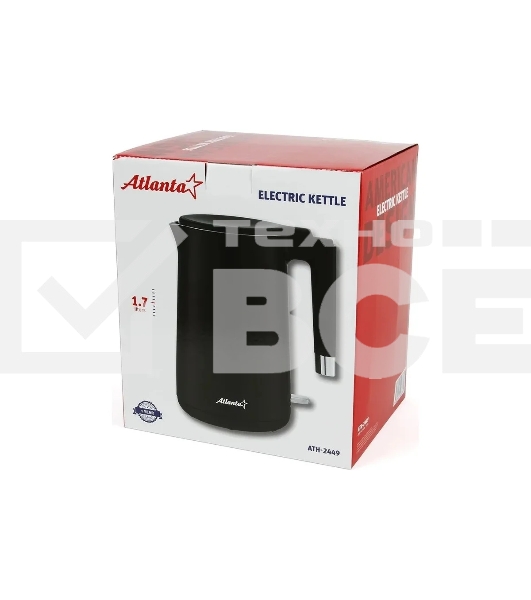 Чайник электрический Atlanta ATH-2449 черный 1,7л, нержавейка, двухстенный