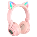Беспроводные/проводные наушники Borofone BO18 розовый, накладные, Bluetooth + проводной, кошачьи ушки, до 12 ч, фото3