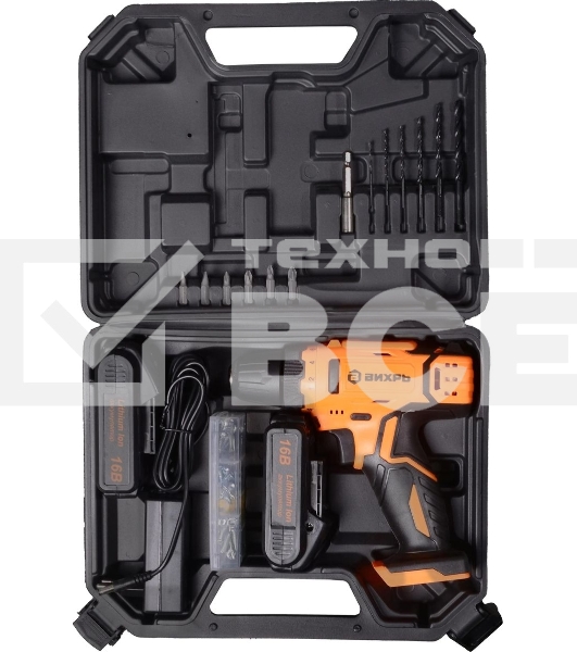 Дрель-шуруповерт аккумуляторная Вихрь ДА-16Л-2КА 72/14/49, Аккумуляторная, 16В, 2 АКБ, Кейс