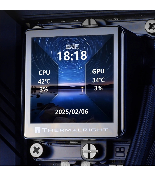 Система жидкостного охлаждения Thermalright Frozen Vision 360 V2 (360мм, LED, Black, ARGB/Fans: 3x120мм, 69CFM, 27dBA, 2150RPM/Pump height 60мм, 23dBA, 3000RPM, Rad thickness 27мм/S: 1700, 1200, 1851, 115X, 2011, 2066, AM5, AM4)