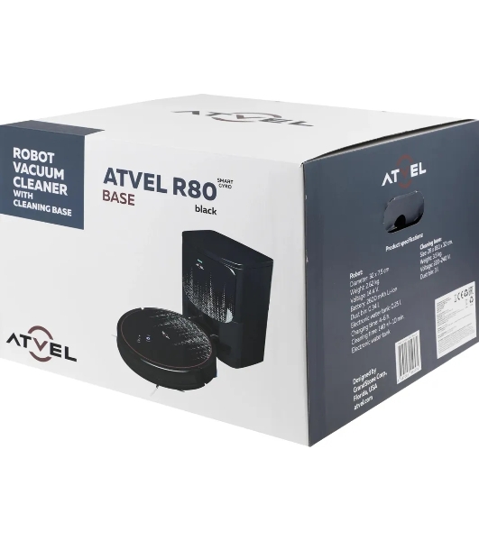 Робот-пылесос Atvel R80 Base черный, 80 Вт, 2600 мА*ч Li-Ion, уборка влажная/сухая, пылесборник контейнер 0.34 л
