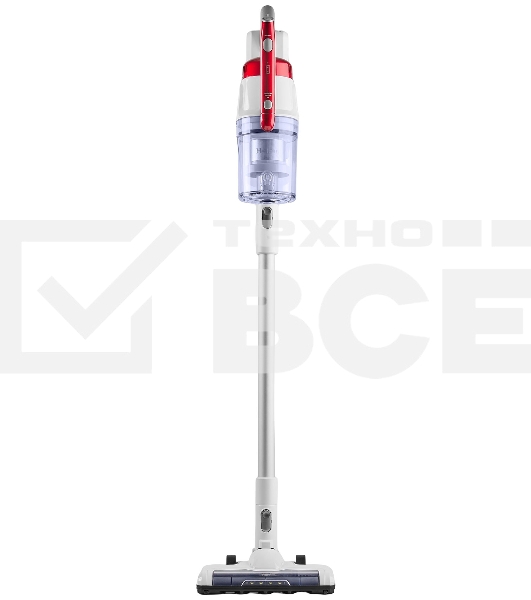 Пылесос вертикальный/ручной H-Clean HVC 102 SE белый/красный, питание от аккумулятора, 100 Вт, уборка сухая, пылесборник 0.65 л, работа от АКБ max 45 мин