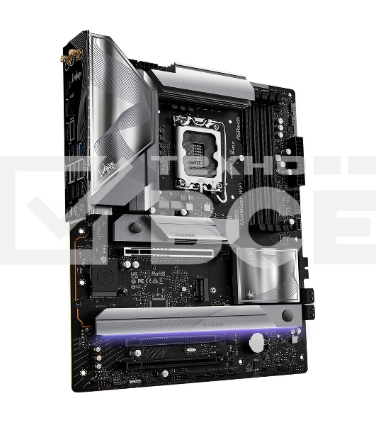 Материнская плата ASRock Z890 LiveMixer WiFi, LGA 1851, Intel Z890, 4xDDR5, 4xSATA, 4xM.2, 1xPCIe 5.0 x16, 2xPCIe 4.0 x16, 2xUSB-C Thunderbolt 4, 10xUSB-A 3.2 Gen 1, 2xUSB-A 3.2 Gen 2, 1xHDMI, 1x2.5Gb LAN, 5x3.5 мм, 7.1, ATX