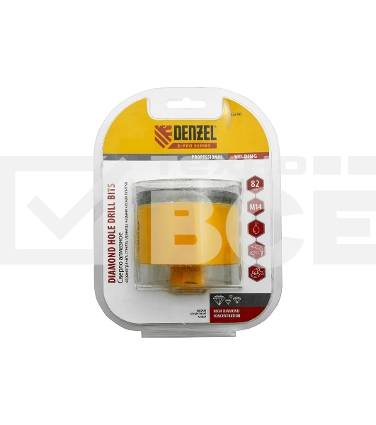 Сверло алмазное по керамограниту Denzel 82мм мокрое резание, М14 72696