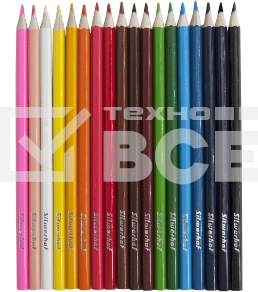 Карандаши цветные Silwerhof Eco 2.65 мм, шестигранный профиль, дерево, ассорти, 18 цветов, коробка с европодвесом