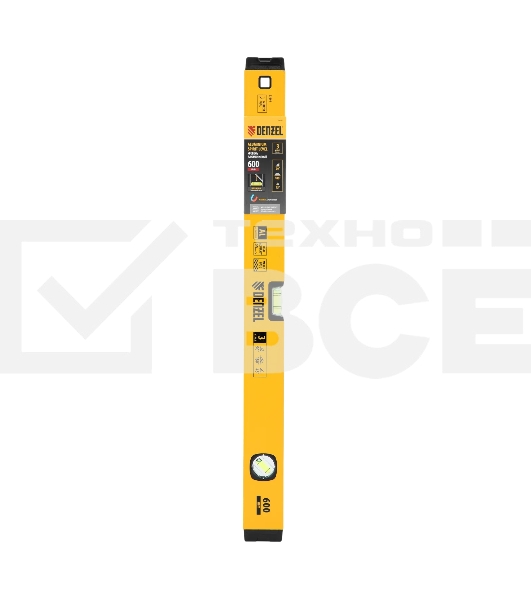 Уровень алюминиевый Denzel магнит., фрезерованный, 3 глазка (1 зеркал.), 0,5 мм/м, 600 мм