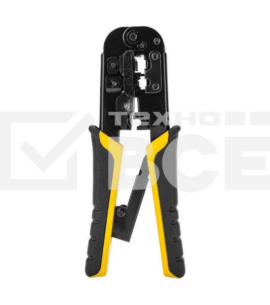 Обжимные клещи Deli DL4971 4P,6P,8P Размер: 200 мм. Спецификация обжима: 4P, 6P, 8P. Сталь A3 с черным покрытием. Ручка из ПВХ и ТПР. Храповой механизм. Подходит для витой пары UTP/STP и телефонных кабелей.