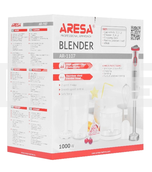 Блендер погружной Aresa AR-1107 серебристый, 1000 Вт, плавная регулировка