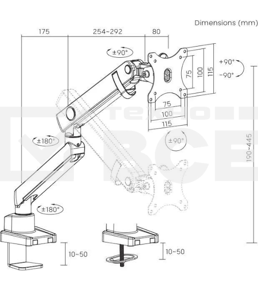 Кронштейн для мониторов Ultramounts UM709 черный 17'-32' макс.8кг крепление к столешнице поворот и наклон