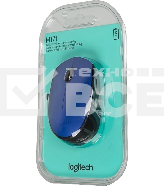 Мышь беспроводная Logitech M171 синий, 1000 dpi, радиоканал, USB, кнопки - 3