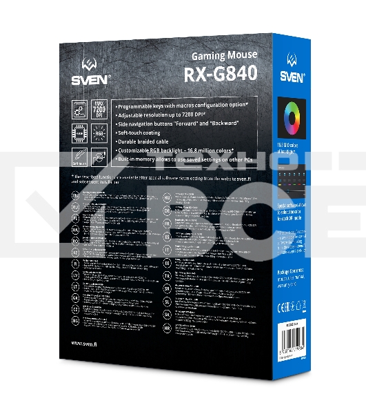 Мышь проводная SVEN RX-G840 черный, 7200 dpi, USB, кнопки - 6