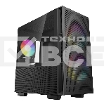 Компьютерный корпус Deepcool CH360 без БП, боковое окно (закаленное стекло), 2x140мм ARGB LED вентилятор спереди и 1x120мм ARGB LED вентилятор сзади, черный, mATX, фото 1