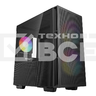 Компьютерный корпус Deepcool CH360 без БП, боковое окно (закаленное стекло), 2x140мм ARGB LED вентилятор спереди и 1x120мм ARGB LED вентилятор сзади, черный, mATX