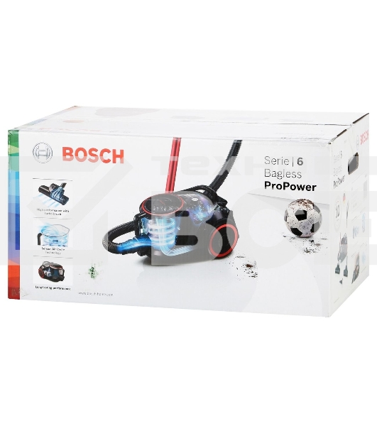 Пылесос Bosch BGS41POW1 черный/красный, 700 Вт, уборка сухая, пылесборник контейнер, 2.4 л