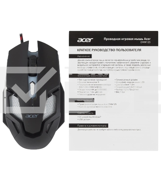 Мышь проводная Acer OMW125 черный оптическая (3200dpi) USB (6but)