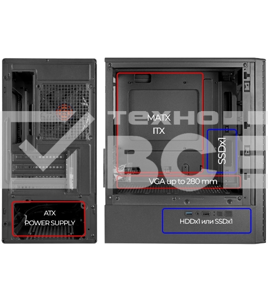 Компьютерный корпус Ginzzu CL406 mATX FAN 3*12 FRGb (12RR4)