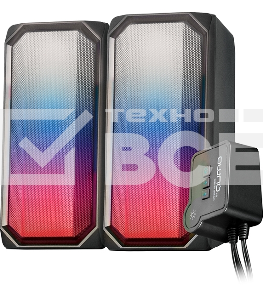 Акустическая система RGb 2.0 + Bluetooth, Qumo Charisma (ВТ 0054), 15ВТ, объемное звучание, отключаемая многорежимная RGb подсветка, USB+Jack 3,5мм