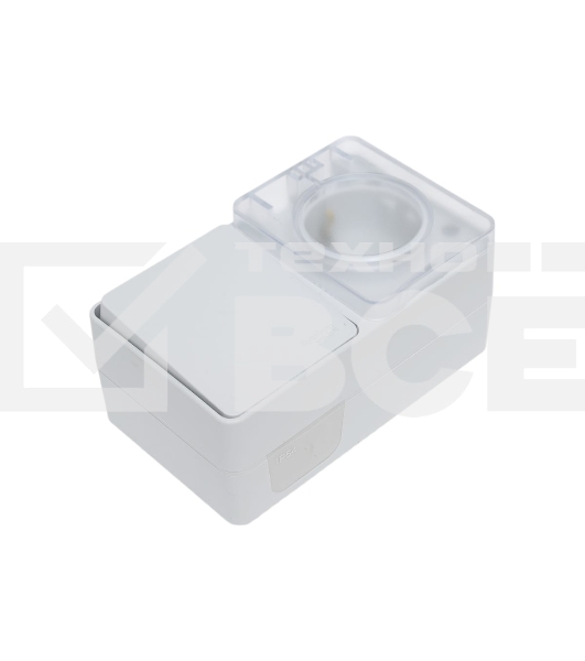 Блок открытого монтажа AtlasDesign PROFI IP54: розетка с заземлением со шторками 16А, выключатель 1-клав.10А, серый