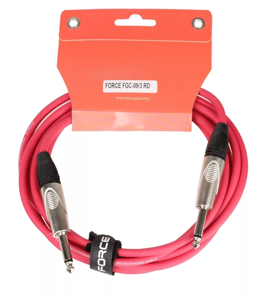 Кабель гитарный FORCE FGC-09/3 RD1/4' TS Jack - 1/4' TS Jack, высококачественный, малошумящий с проводниками из безкислородной меди OFC, диаметр 6 мм, профессиональные металлические разъемы, длина 3 м, цвет красный