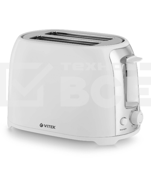 Тостер Vitek VT-1582 W белый  (белый, 750 Вт, 2 отделения, механическое управление)
