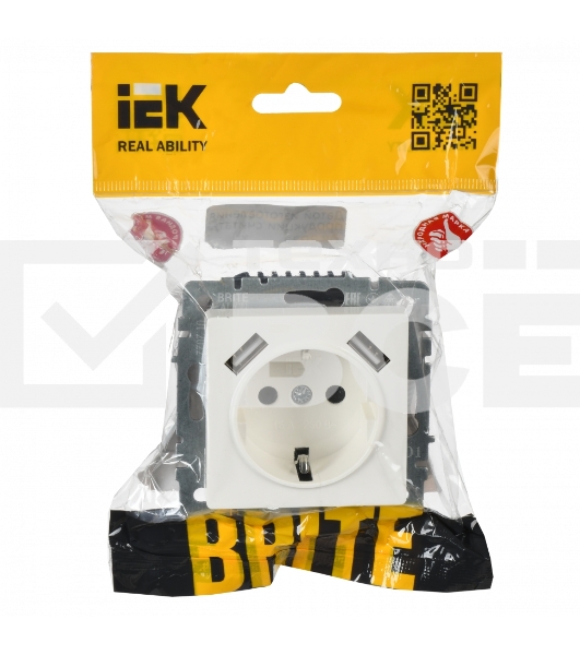 Розетка 1-местная IEK BRITE РЮш10-1-БрБ (BR-R14-16-U21-D21-K01) 16А, с USB A+A 2.1А, с заземлением с защитными шторками, белый