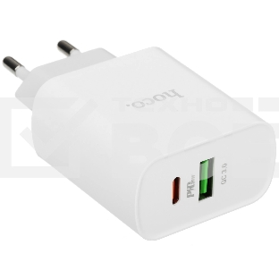 Блок питания (сетевой адаптер) HOCO C80A Rapido PD+QC3.0, 20W два порта (1хUSB-A, 1хType-C), белый