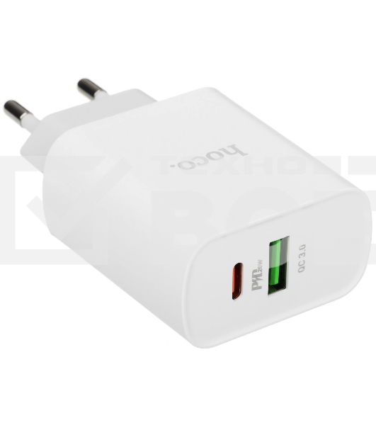 Блок питания (сетевой адаптер) HOCO C80A Rapido PD+QC3.0, 20W два порта (1хUSB-A, 1хType-C), белый