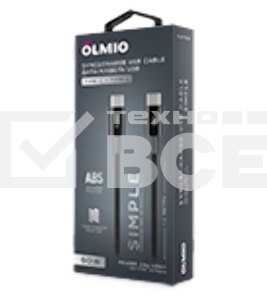 Кабель OLMIO SIMPLE, Type-C - Type-C, 60W 3A, 1.2м, тканевая оплетка, черный