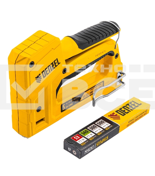 Степлер мебельный Denzel тип 53 и 13, 6-14мм, тип 140, 10-14мм, тип 300, 15мм, тип 500, 15мм