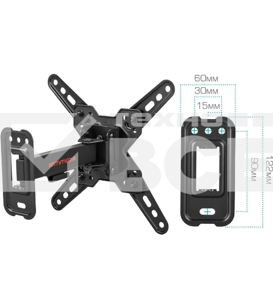 Кронштейн Arm media MARS-7 черный, 15 шт/уп. Кр. стал. настенный для TV 20'-43', max 25 кг, 5 ст св., нак. +5°-15°, пов. ±60° от ст. 66-198 мм. max VESA 200x200 мм.