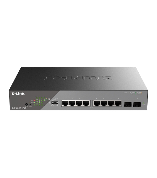 Коммутатор D-Link DSS-200G-10MP/A1A, 8×1 Гбит/с + 2×1 Гбит/с SFP, настраиваемый