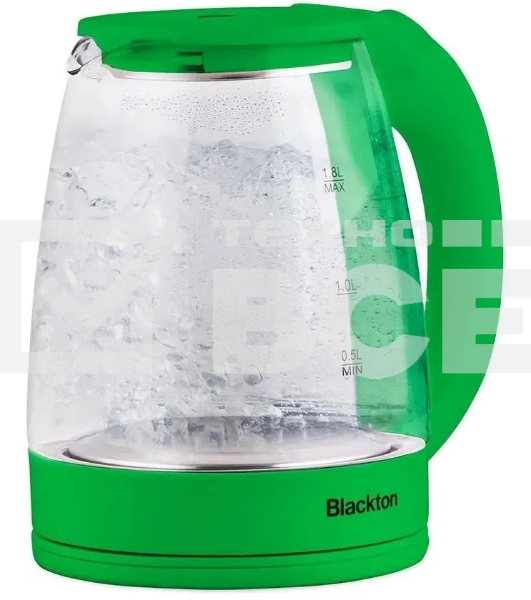 Чайник электрический Blackton Bt KT1800G Green. Мощность: 1500 Вт / Максимальный объем: 1.8 л / Материал корпуса: Стекло / Длина электрошнура: Около 0.8 м / Внутренняя подсветка: Да, синяя