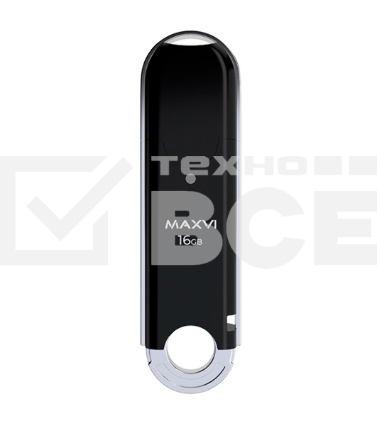 Флеш диск Maxvi P2 16GB USB 2.0 black, монолит с колпачком, ABS пластик