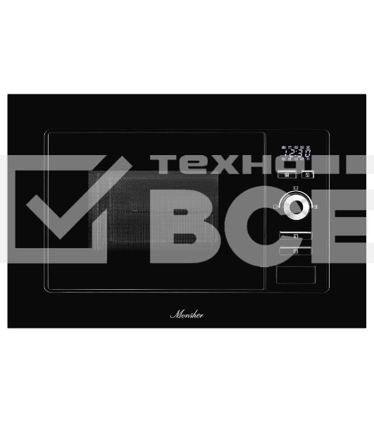 Встраиваемая микроволновая печь Monsher MMH 201 B, 59.3х38.5х31.3 см, мощность микроволновой печи 800-1250 Вт, мощность гриля 1000 Вт, 5 уровней мощности, электронное управление, многофункциональный дисплей, режим Микроволны/Гриль/Комби, автоменю8 программ, блокировка от детей, быстрый пуск, Принадлежности: высокая решетка для гриля, поворотный стол 245 мм, объем 20 л, : черный/стекло