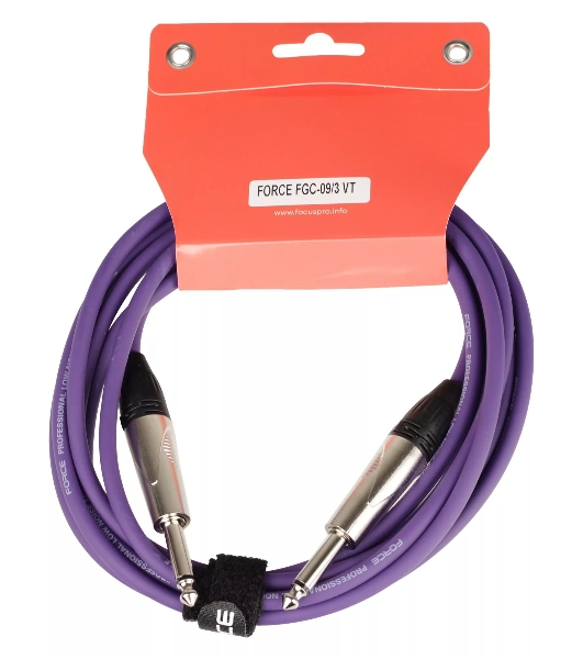 Кабель гитарный FORCE FGC-09/3 VT1/4' TS Jack - 1/4' TS Jack, высококачественный, малошумящий с проводниками из безкислородной меди OFC, диаметр 6 мм, профессиональные металлические разъемы, длина 3 м, цвет фиолетовый