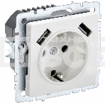 Розетка 1-местная IEK BRITE РЮш10-1-БрБ (BR-R14-16-U21-D21-K01) 16А, с USB A+A 2.1А, с заземлением с защитными шторками, белый, фото 1