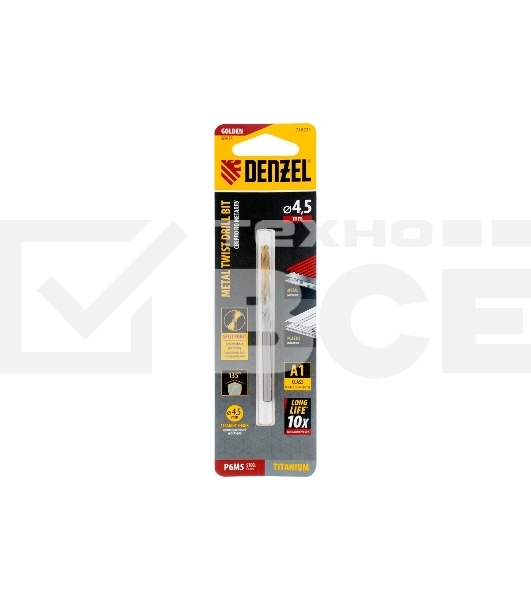 Сверло спиральное по металлу Denzel 4,5 x 80 мм, Р6М5, Golden Tip