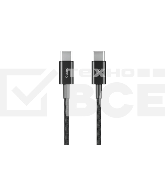 Кабель OLMIO SIMPLE, Type-C - Type-C, 60W 3A, 1.2м, тканевая оплетка, черный