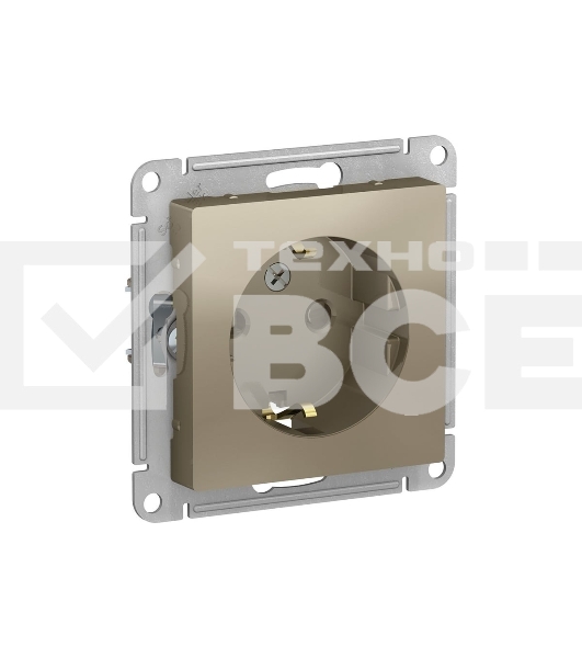 Механизм розетки 1-м СП AtlasDesign с заземл. защ. шторки 16А шампань SchE ATN000545
